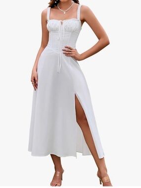 GLNEGE Women's Summer Milkmaid Midi Dresses Casual Corset Flowy Size L